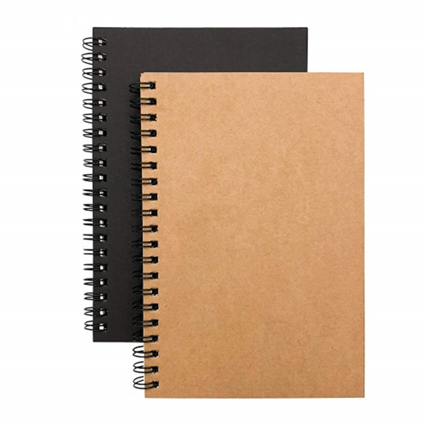 racdde Soft Cover Spiral Notebook Journal 2-Pack, Blank Sketch Book Pad, Wirebound Memo Notepads Diary Notebook Planner with Unlined Paper, 100 Pages/ 50 Sheets, 7Inchx 4.75Inch (Brown and Black)