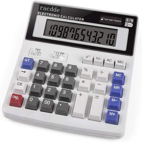 racdde Calculator,  Standard Function Scientific Electronics Desktop Calculators, Dual Power, Big Button 12 Digit Large LCD Display, Handheld for Daily and Basic Office (White)