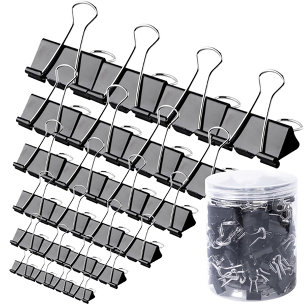 Racdde 20 Pcs Binder Clips - Paper Clamps Assorted 6 Sizes, Paper Binder Clips, Metal Fold Back Clips with Box for Office, School and Home Supplies, Black 