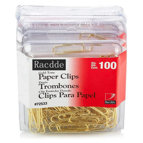 Racdde Gold Tone Clips, Smooth Finish, 2 Size, 100/Box, 4-Pack (400 Clips Total) (A7072554)