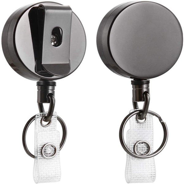 Racdde 2 Pack Heavy Duty Retractable Badge Holder Reel,   Metal ID Badge Holder with Belt Clip Key Ring for Name Card Keychain [All Metal Casing, 27.5" Steel Wire Cord, Reinforced Id Strap] 