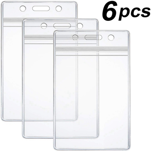 Racdde 6 Pcs Extra Thick ID Card Badge Holder, Vertical Clear PVC Card Holder with Waterproof Resealable Zip Type 