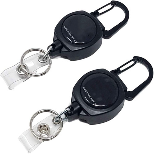 2 Pack - Heavy Duty Retractable Badge Reel with ID Holder Strap & Keychain - Strong Carabiner Belt Loop Clip - Retracting Lanyard with Kevlar Cord for Keys and Access Cards by Racdde  (Black) 