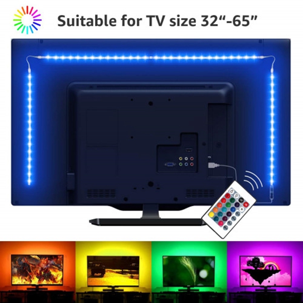 Racdde Backlight 3.28ft LED Strip 32 inch RGB Color Changing Ambient Remote Controller, 6.56ft/2m, USB Powered Bias Lighting for Smart TV PC Monitor Home Theater Decoration 