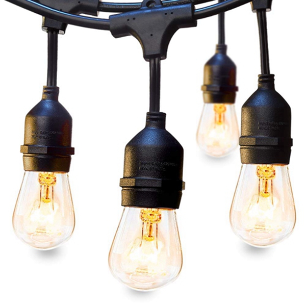 Racdde Outdoor String Lights Commercial Great Weatherproof Strand Dimmable Edison Vintage Bulbs Hanging Sockets, 24FT UL Listed Heavy-Duty Decorative Café Market Patio Lights for Bistro Garden Porch 