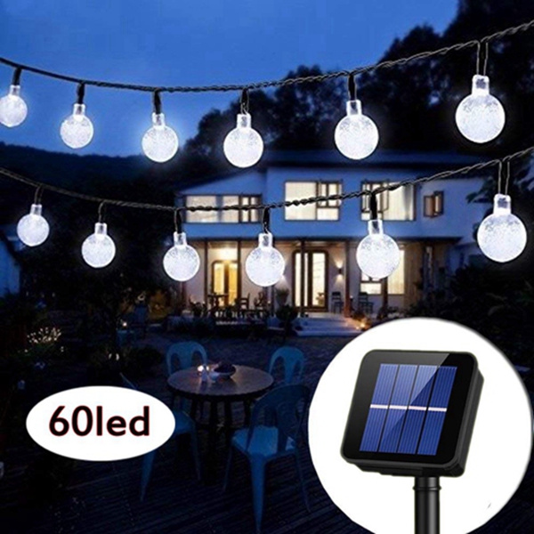 Racdde Solar String Lights Globe 33 Feet 60 Crystal Balls Waterproof LED Fairy Lights 8 Modes Outdoor Starry Lights Solar Powered String Light for Garden Yard Home Party Wedding Decoration (Cool White) 
