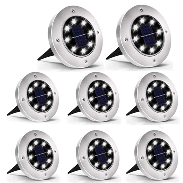 Racdde Solar Ground Lights,Solar Disk Lights 8 LED Outdoor Waterproof Solar Garden Lights for Pathway Outdoor in-Ground Lawn Yard Deck Patio Walkway - Cold White, 8 Pack 