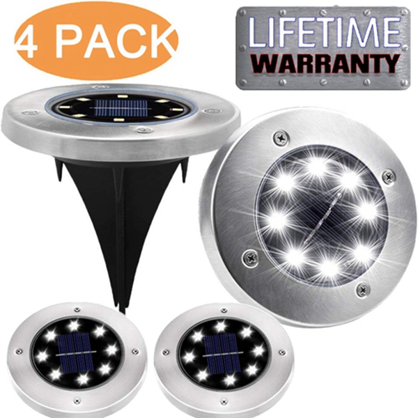 Racdde 4PCS Solar Powered Ground Lights,IP65 Waterproof Outdoor 2.8 Inch Disk Solar Light with Super Bright 8 LED for Garden Pathway Yard, Driveway 