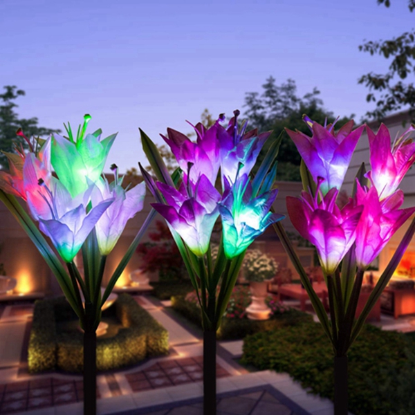 Racdde Outdoor Solar Garden Stake Lights,Upgraded Solar Powered Flower Lights,Multi-Color Changing Led Solar Decorative Lights,Light for Garden,Patio 12 Lily Flower 3 Pack