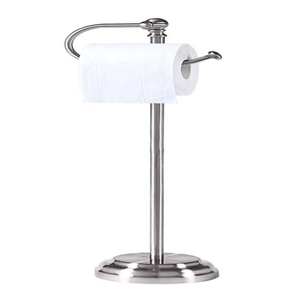 Racdde Classic Bathroom Free Standing Toilet Tissue Paper Roll Holder Stand, Chrome Brush Finish 