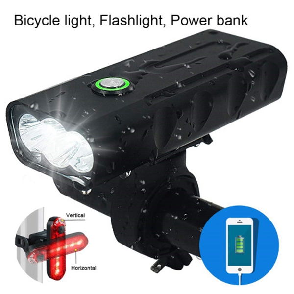 Racdde 3 LED 1000 Lumen Bicycle Headlight USB Rechargeable Built in Battery Bike Light with Charging Function - Free LED Taillight Waterproof Accessories Aluminum Alloy Cycling Light Safety Flashlight 