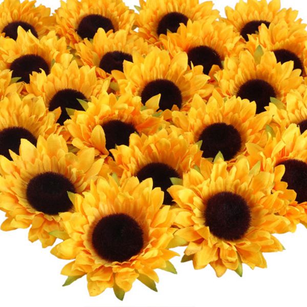 24pcs Artificial Sunflower Heads Silk Flower Faux Floral Yellow Gerber Daisies for Wedding Table Centerpieces Home Kitchen Wreath Hydrangea Cupcakes Topper Decorations 