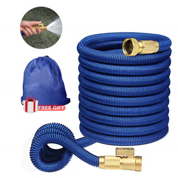 Racdde Expandable Garden Hose,Flexible Garden Hose 50 ft,Water Hoses Expandable with 3/4" Solid Brass Fittings 3-layer Latex Compact Hose with on/off Valve Lightweight Hoses Easy Storage Blue 