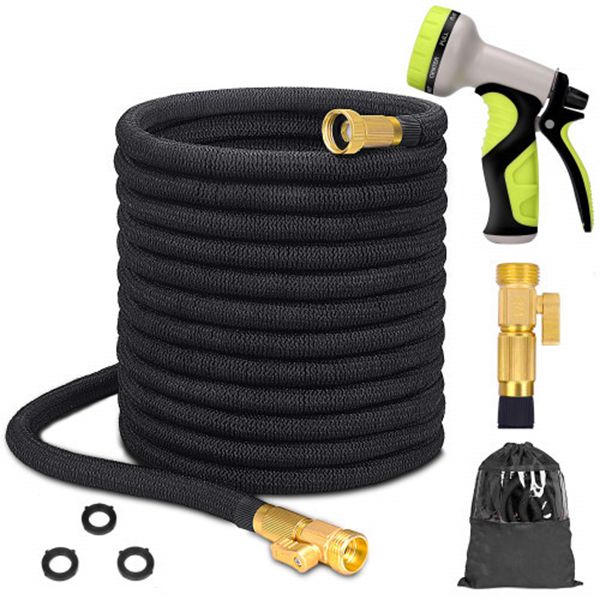 Racdde 100ft Upgraded Expandable Garden Hose Set, Extra Strength Fabric Triple Layer Latex Core, 3/4" Solid Brass Fittings, 9 Function Spray Nozzle with Storage Bag, Premium No-Kink Flexible Water Hose 
