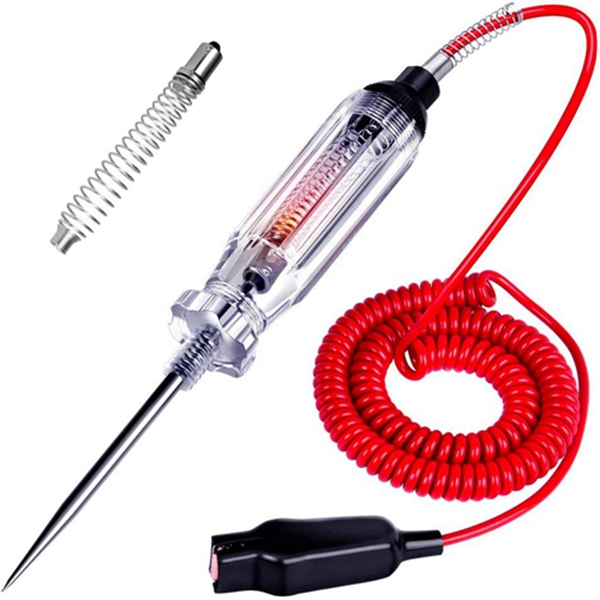 Racdde Heavy Duty Automotive Circuit Tester, Premium 6-24V Test Light with Extended Spring Test Leads & Sharp Piercing Probe, Circuit Voltage Tester with Replacement Indicator Light for Car/Vehicles