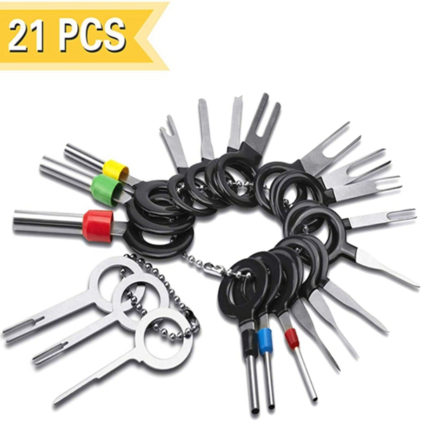 Racdde Auto Terminal Removal Tool Key Set 21pcs Thick Steel Pin Tool Car Electrical Wire Crimp Connector Extractor Puller Release Pin Kit 