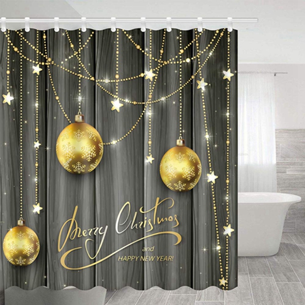 Racdde Shower Curtain Bath Room Fabric Shower Curtain 69"X70" Polyester with Shower Room Christmas Gold Color Ball Decoration 