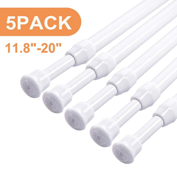 Racdde 5 Pack Tension Curtain Rod Cupboard Bars Extendable 11.8-20 inch White Spring Tension Rods 
