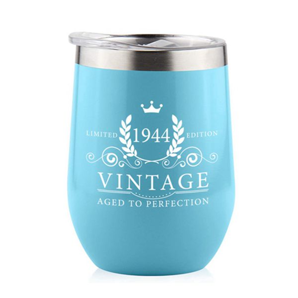 Racdde 1944 75th Birthday Gifts for Women Men - Splash Proof 12 oz Stainless Steel Wine Tumbler | Funny Gift Ideas for Her Wife Mom Grandma Him Dad | Insulated Wine Glass for Party Decorations (Blue, 1944)