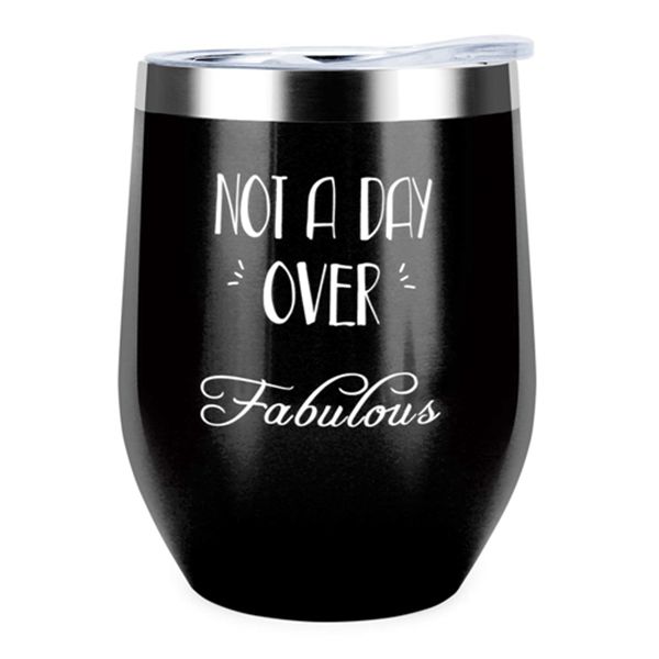 Racdde Not a Day Over Fabulous | Funny Birthday Gifts for Women,12 oz Stemless Wine Tumbler Insulated Stainless Steel Tumbler with Lid for Wife, Mom, Daughter, Aunt, Friends,Coworkers,BFF 