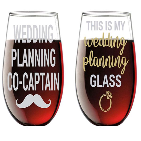Racdde This is My Wedding Planning Glass/Planning Co-Captain - Funny 15oz Crystal Wine Glass - Stemless Wine Glass Couples Sets - Perfect idea for Bridal and Engagement Gifts