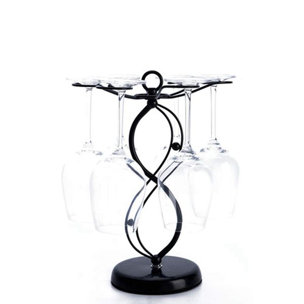 Racdde Countertop Wine Glass Holder - Freestanding Tabletop Stemware Storage Rack Metal Glasses Display Rack Black with 6 Hooks