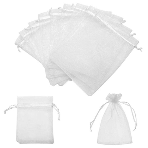 Racdde 5x7 Inches Organza Bags 100Pcs Drawstring Jewelry Gift Bags Mesh Pouches for Wedding Party Favors Christmas Gifts Candy Bags, White 