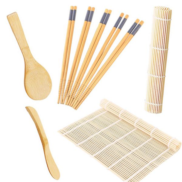 Racdde Sushi Making Kit Includes 2 Sushi Rolling Sushi Mats, Rice Paddle, Rice Spreader 5 Pairs Bamboo Chopsticks Sushi Set