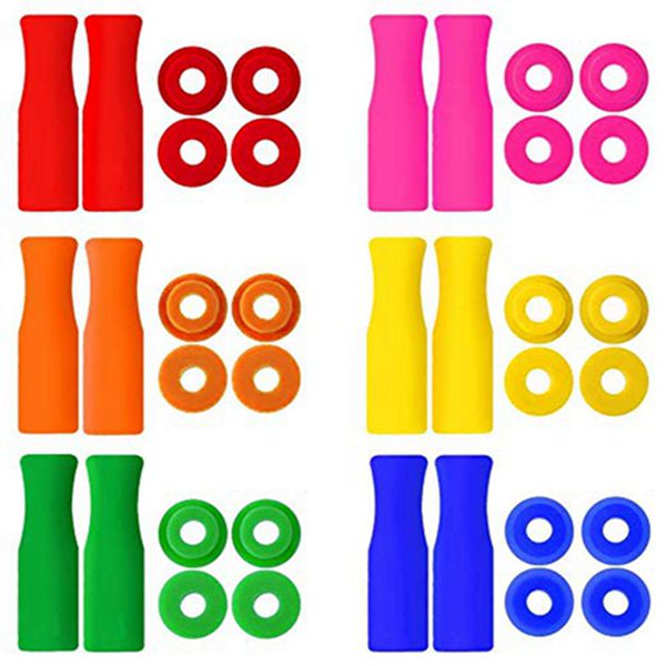 Racdde 12-Pack Silicone Tips Reusable Straw Tips Multicolored Stainless Steel Straws Cover with 24Pcs Anti-Slip Silencers for 1/4’’ (6mm) Wide Stainless Steel Drinking Straws