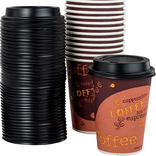 Restaurant Grade 12 Oz Paper Coffee Cups With Recyclable Dome Lids. 100 Pack By Racdde. Durable, BPA Free Disposable Designer Cups For Hot Drinks At Kiosks, Shops, Cafes, and Concession Stands 