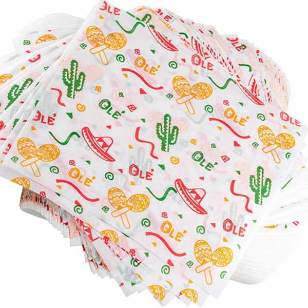 Racdde Fun, Fiesta Style 12in Deli Paper 50 Ct. Greaseproof, Microwave-Safe Mexican Themed Tissue Great for Burrito Wrappers or Nacho Basket Liners. Southwest Party Supplies for Cinco de Mayo Celebration 