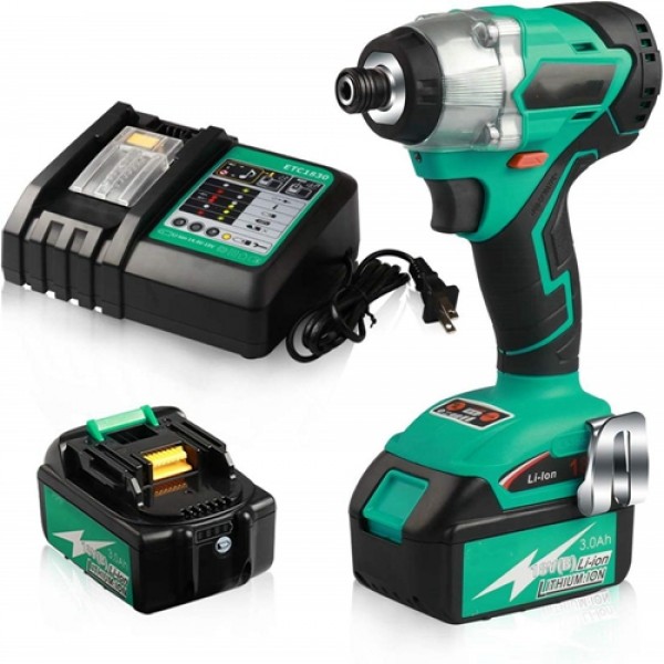 Racdde Cordless Impact Driver Brushless Motor ¼" 3097 in.lbs 4 Speed with 2 x 3.0Ah Battery and 1 x 30 mins Fast Charger ET02C 