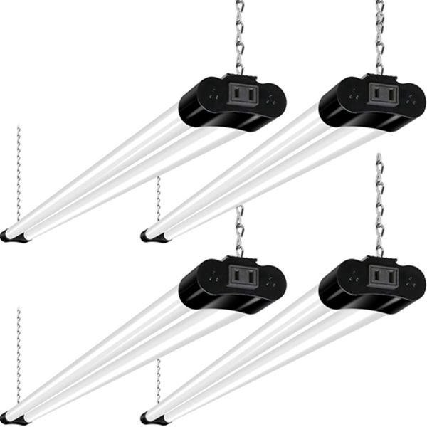 Racdde Linkable LED Shop Light for Garage, 4FT 36W Utility Light Fixture for Workshop Basement, 5000K Daylight LED Workbench Light with Plug[250W Equivalent] Hanging or Surface Mount, Black-4 Pack 