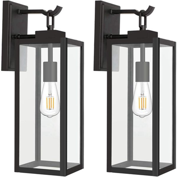 Racdde Outdoor Wall Lantern with ST19 LED Bulb,2700K,60W Equivalent, Matte Black Wall Light Fixtures, Architectural Wall Sconce with Clear Glass Shade for Entryway, Porch, Doorway, ETL Listed,2 Pack 