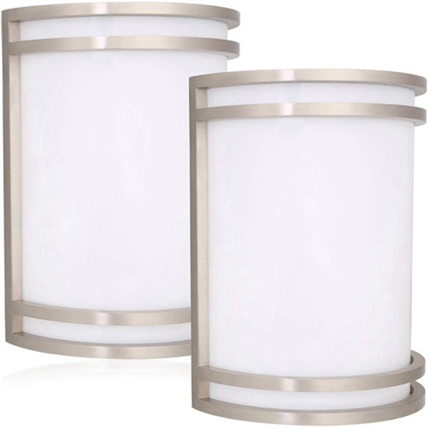 Racdde Outdoor Wall Sconce, Brushed Nickel 12W LED Wall Mount Light Fixture, Residential 4000K Nature White LED Wall Lighting, Dimmable, Wet Location 75W Incandescent Equivalent ETL Listed - 2 Pack 