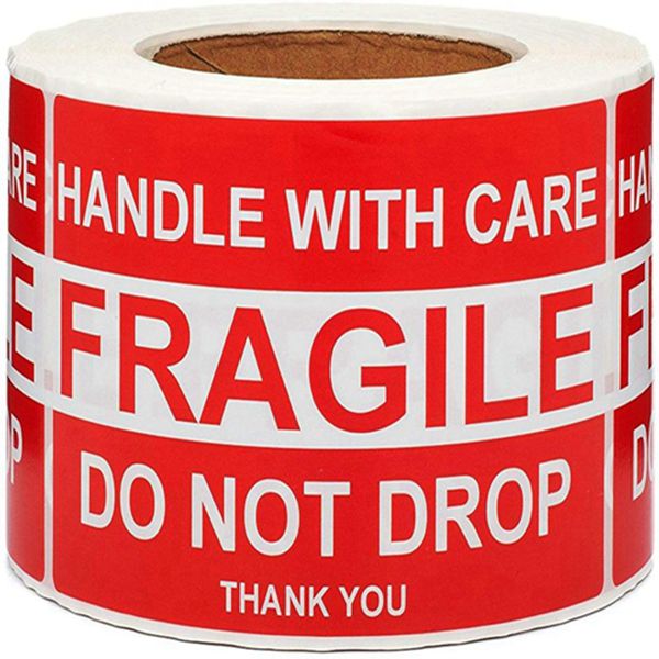Racdde Large Fragile Stickers 4'' x 6'' Eye-catching Fragile - Handle with Care - Do Not Drop - Thank You Shipping Labels(500 Labels/Roll) (1 Roll) 