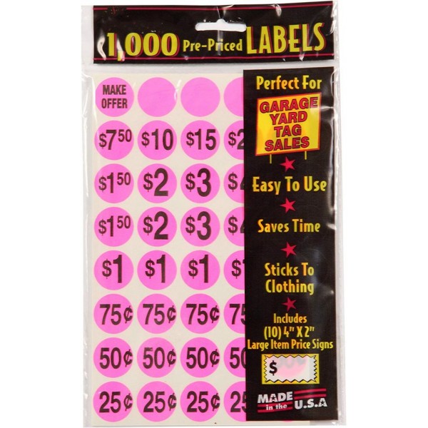 Racdde 7035 1000 Count Garage Sale Pricing Stickers, Pink 