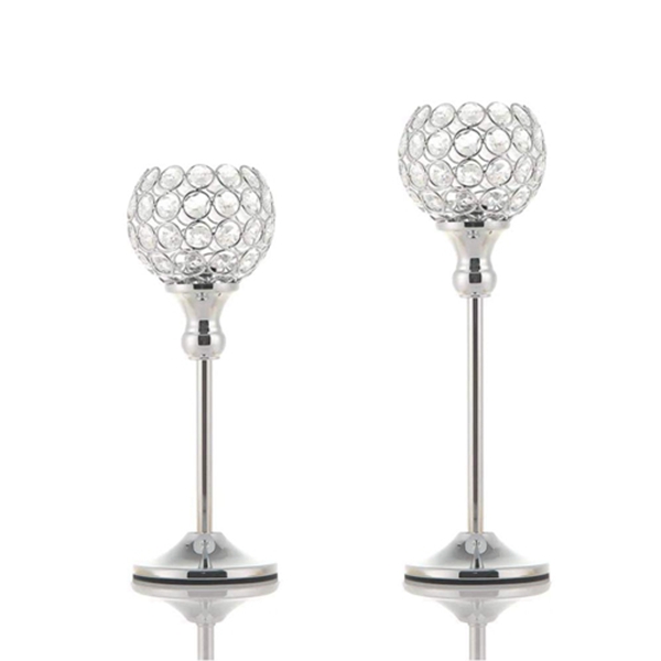 Racdde Set of 2 Silver Crystal Pillar Votive Candle Holders Candelabra Dining Room Table Centerpiece Decoration Christmas Decoration / Christmas Gifts Gifts Boxed 