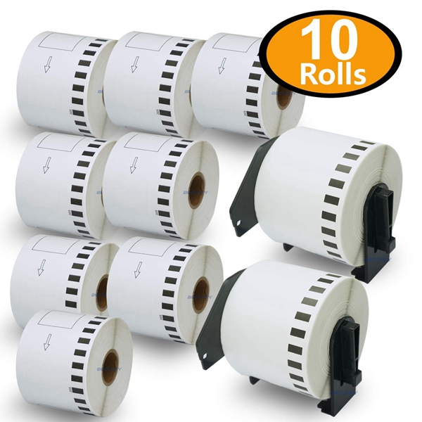 Racdde - 10 Rolls Compatible Brother DK-2205 62mm x 30.48m(2-3/7" x 100') Continuous Length Paper Tape Labels With Two Refillable Cartridge Frame 
