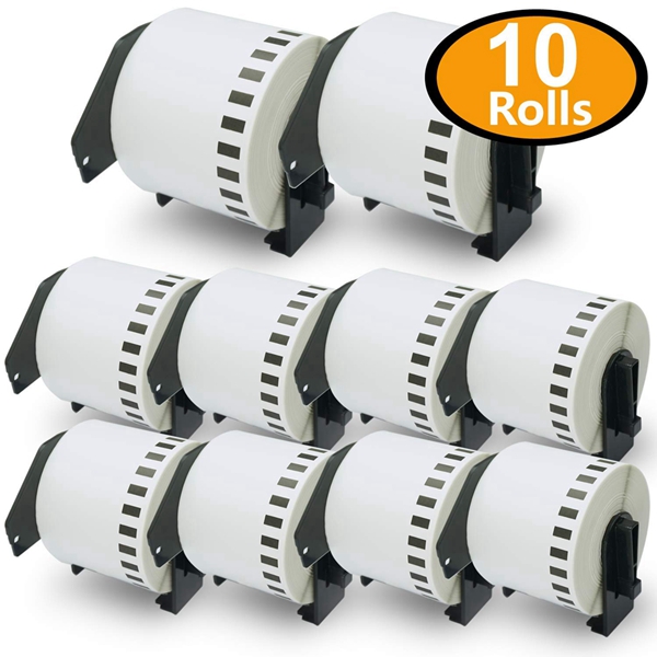 Racdde - Compatible DK-2205 Continuous Length 2-3/7" x 100'(62mm x 30.48m) Replacement Labels,Compatible with Brother QL Label Printers [10 Rolls with Refillable Cartridge Frame] 