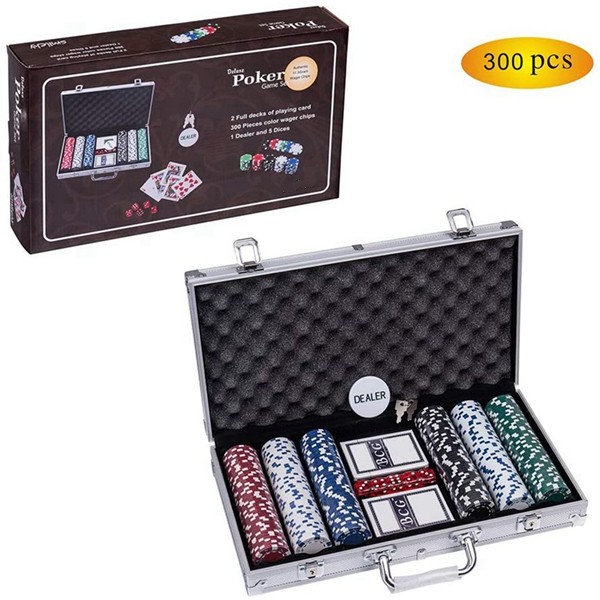Racdde Poker Chip Set for Texas Holdem, 300 PCS Casino Poker Chips Set with Aluminum Case (11.5 Gram) 