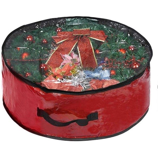 Racdde Xmas Wreath Storage Bag 30" - Garland Holiday Container with Clear Window - Tear Resistant Fabric - 30" X 30" X 8" (Red) 